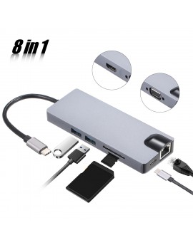 8 in 1 USB Hubs Adapter Type-C PD USB Charging Port