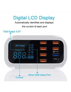 8 Ports USB Quick Charger LED Display Adapter Intelligent Powerful Fast Charging For Home Travel Portable