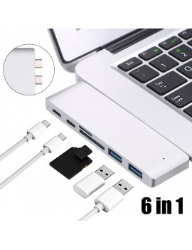 6 in 1 USB Hubs Dual Type-C USB Ports Dual USB 3.0 Ports