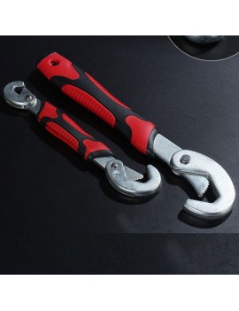 2pcs Multifunctional Adjustable Wrenches Red & Black & Silver