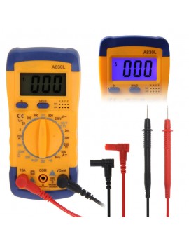 A830L LCD Digital Multimeter DC AC Voltage Tester Yellow & Blue